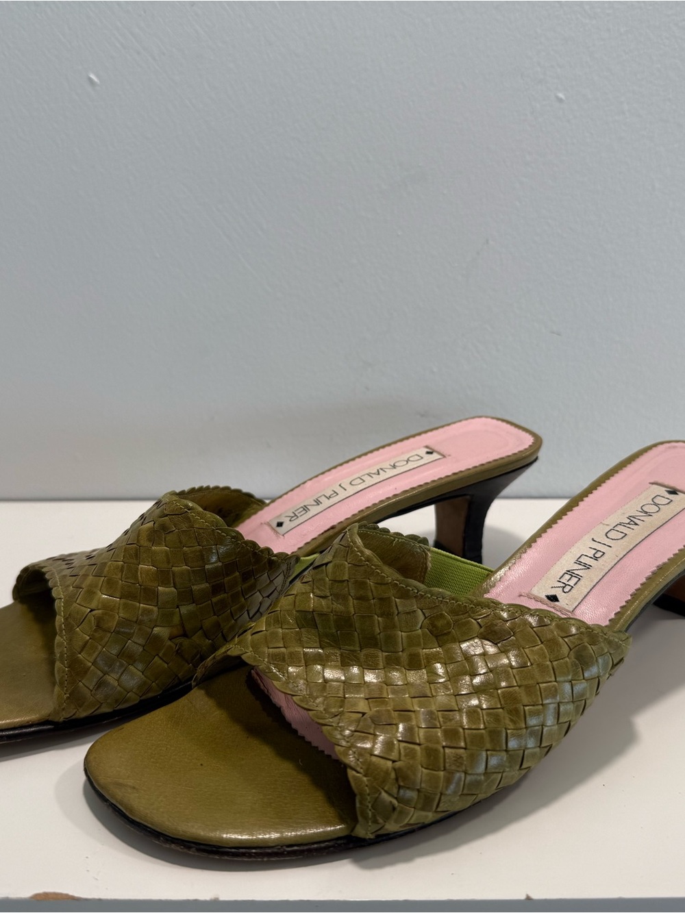 Donald J. Pliner Olive Woven Leather Slide Mules - Size 8.5 N